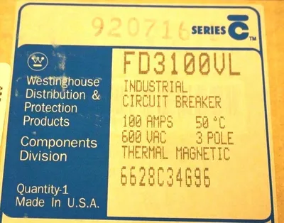 NEW WESTINGHOUSE FD3100VL SER.C CIRCUIT BREAKER