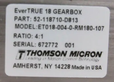 NEW THOMPSON MICRON 52-118710-D813 GEARHEAD 4:1 ET018-004-0-RM180-107