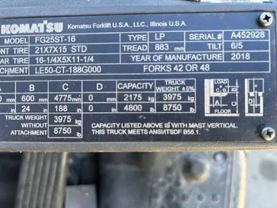 Used 2018 KOMATSU FG25ST-16 Misc Forklifts Illinois US | Somerset Equipment Sales #1543046