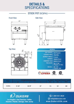 New | in-Stock Dukers New Dukers DCSPA1 Stock Pot Range Commercial Ranges Illinois US | Falcon Restaurant Supply #1376333