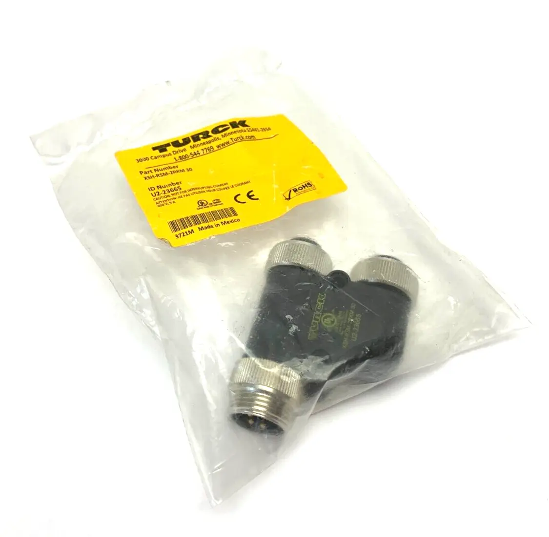 XSH-RSM-2RKM | Turck 30 Splitter 3-Pin 7/8" Connector Male-2x Female U2-23665 - New
