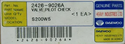 NEW DAEWOO 2426-9026A PILOT CHECK VALVE 24269026A HAN IL HYDRAULICS S200W5