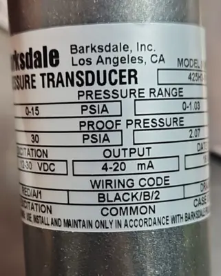 Barksdale 425H3-01-A Pressure Transducer Loc6C6