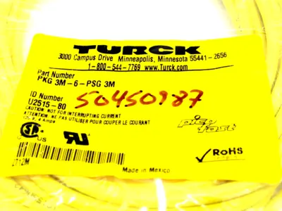 NEW TURCK PKG 3M-6-PSG 3M CORDSET U2515-80 PKG3M6PSG3M
