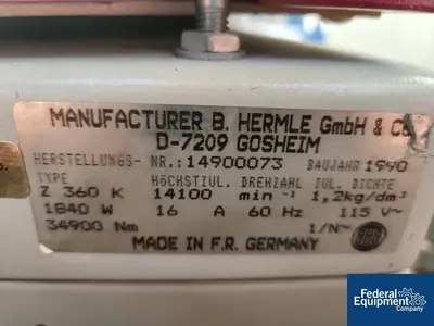 USED Hermle Hermle BHG Temperature Controlled Centrifuge, Model Z360K