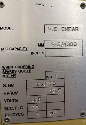 EDWARDS PEARSON V.E. SHEAR 6.5/4080 Fabrication & Sheet Metal | Bowland Trading Ltd (7)