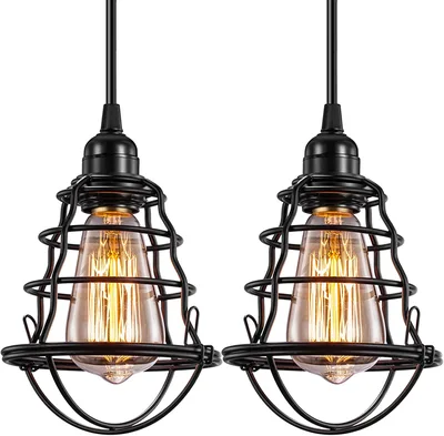 Used FalconRestaurantSupply Used Vintage Adjustable Pendant Lamp Fixture Black Cage (5) Restaurant Front of House Furnishings Illinois US | Falcon Restaurant Supply #1376756