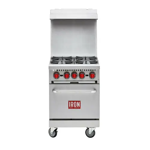 Iron Range Commercial Range, Natural Gas, 24"W, (4) 30,000 Btu Open Burners, Removable Cast