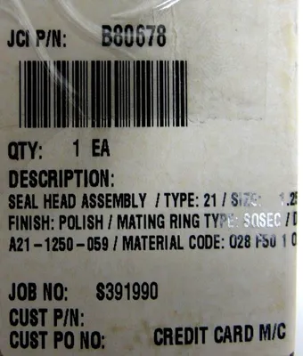 NEW JOHN CRANE B80678 VALVE SEAL KIT TYPE 21 SIZE 1.250 IN