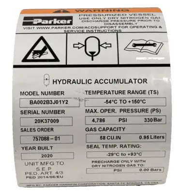 NEW PARKER BA002B3J01Y2 HYDRAULIC ACCUMULATOR