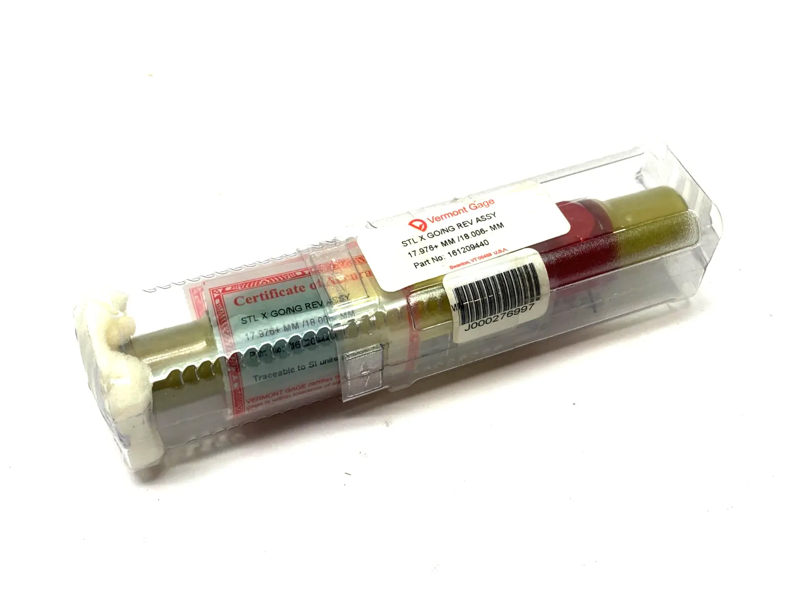 NEW VERMONT GAGE STL X GO/NOGO REV. GAUGE ASSEMBLY 17.976+MM/18.006-MM