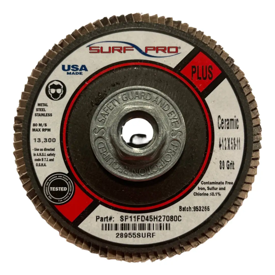 Surf-Pro 4-1/2" x 5/8-11 Flap Wheel Discs 80 Girt Ceramic PLUS Type 27 10 Pack
