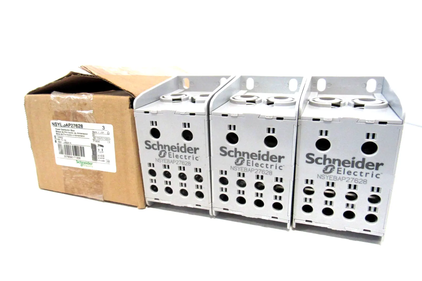 BOX OF 3 NEW SCHNEIDER ELECTRIC NSYEBAP27628 POWER DISTRIBUTION BLOCKS