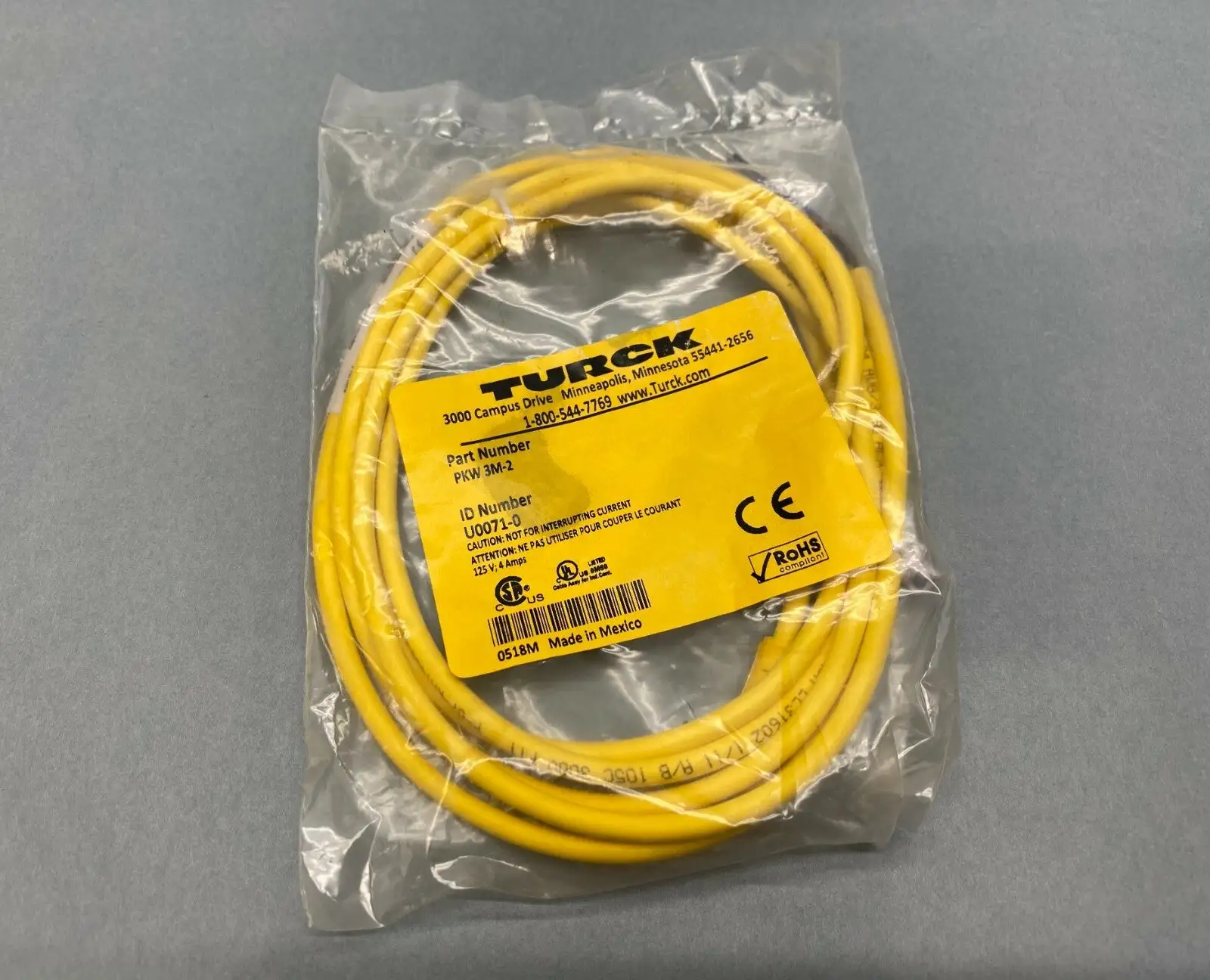 NEW TURCK PICOFAST SINGLE ENDED RIGHT ANGLE CORDSET