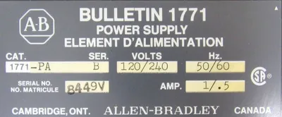 NEW ALLEN BRADLEY 1771-PA POWER SUPPLY 1771PA INCLUDES 1771-BH AND 1771-BX