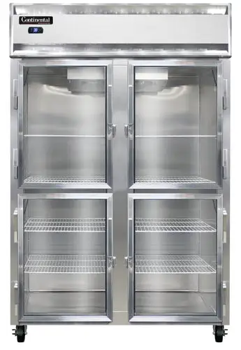 Continental 2RSNSAGDHD 52" Two Section Reach In Refrigerator, (4) Left/right Hinge Glass Doors, Top Compressor, 115v