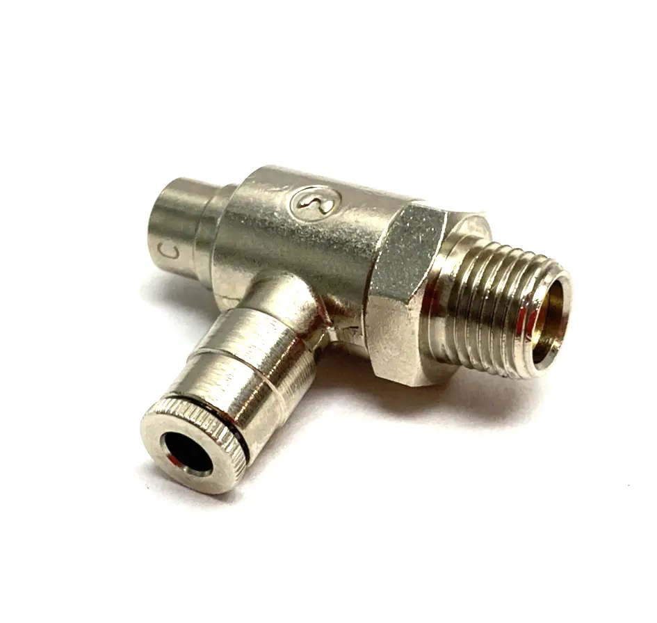 USED CAMOZZI RIGHT ANGLE FLOW CONTROL VALVE 1/8" NPT TO 5/32" TUBE O.D.