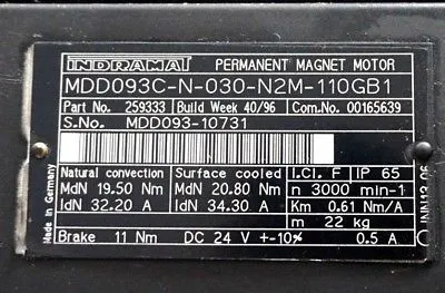 REPAIRED INDRAMAT MDD093C-N-030-N2M-110GB1 SERVO MOTOR MDD093CN030N2M110GB1