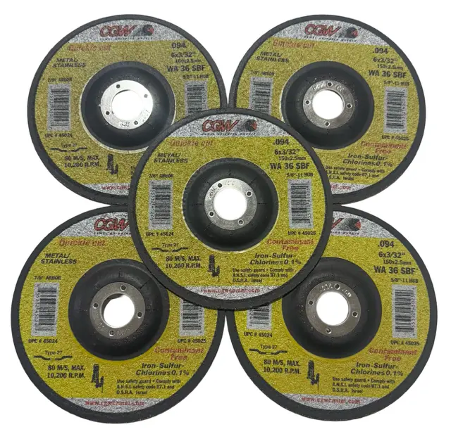 CGW 6" x 3/32" x 7/8" Cut-Off Wheel T27 Depressed Center 36 Grit A/O 5 Pack