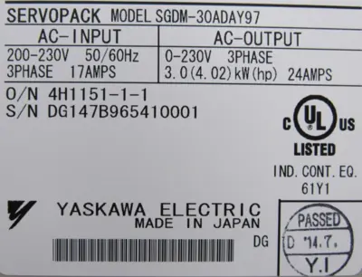 NEW YASKAWA SGDM-30ADAY97 SERVOPACK SGDM30ADAY97