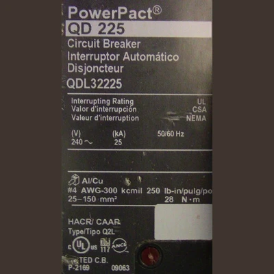 Square D 3 Pole 225 Amp QD Breaker
