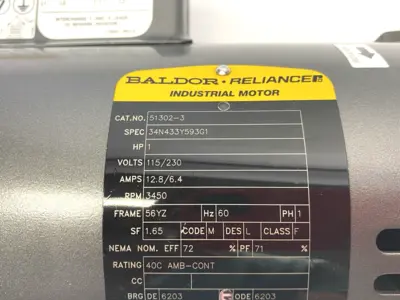 Used ABB Baldor-Reliance Electric Motor 1HP 3450rpm 1-Phase 115/230V 34N433Y593G1 A.C. Motors Michigan US | Maverick Industrial Sales #1392135