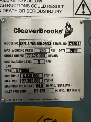 Cleaver Brooks CBEX-E-700-700-250ST Steam Boiler 700 HP 250 PSI Natural Gas 2019