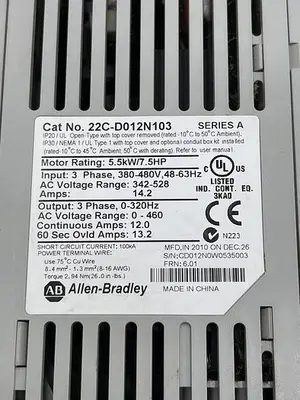 Used ALLEN-BRADLEY ALLEN BRADLEY 20A D 3P4 A0 AYNNNC0 SER A Variable Speed Drives | ND Industrial Surplus #1214119