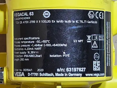 New | in-Stock 2023 VEGA VEGACAL 63 Sensors British Columbia CA | Lenmark #1489030