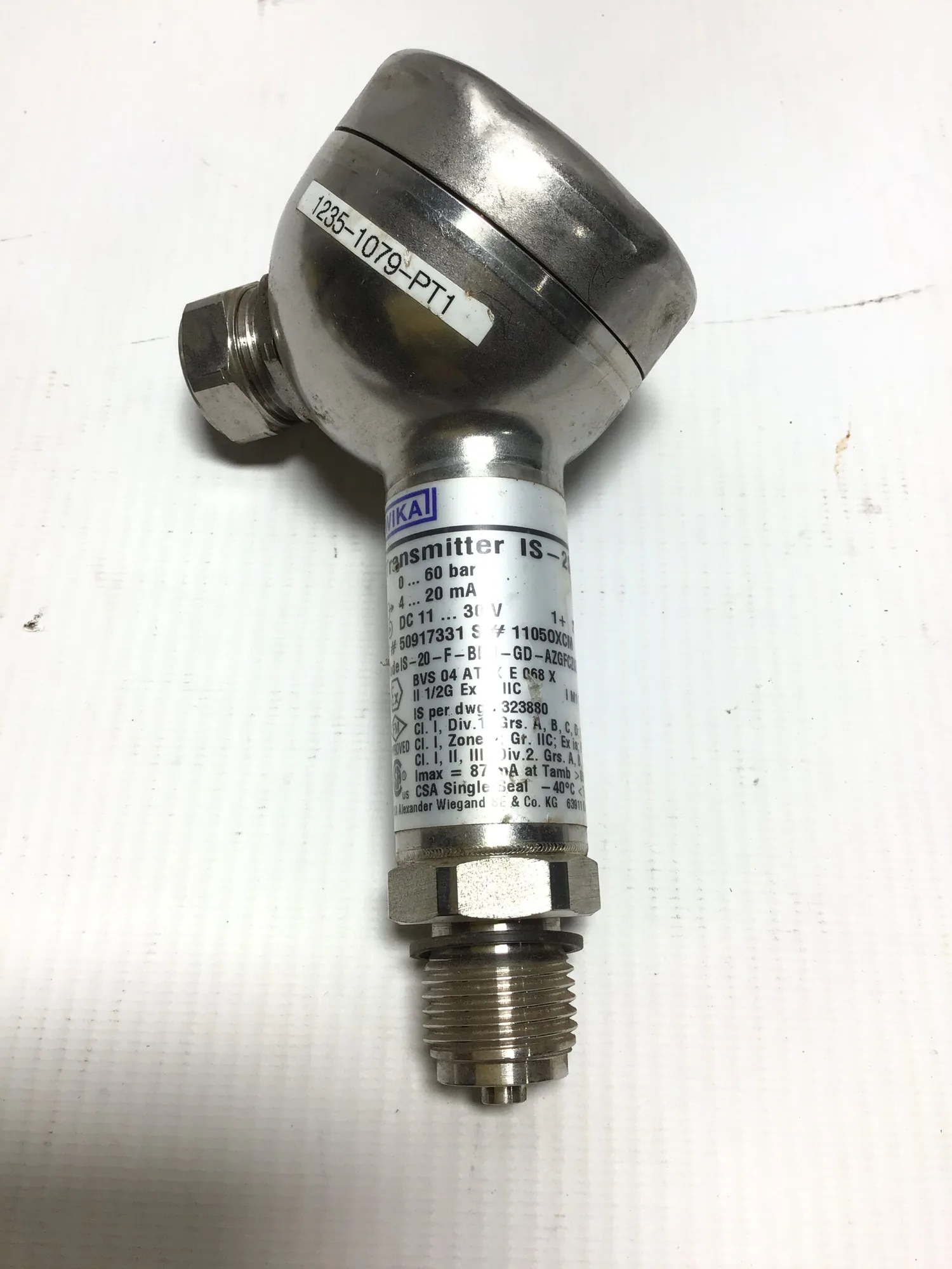 Wika IS-20-F Pressure Transmitter Stainless Steel 11-30VDC 0-60bar 4-20mA