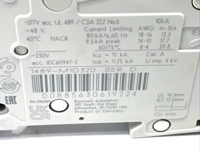 1489-M1D320 | Allen Bradley  Ser. D Miniature Circuit Breaker 1P 32A 240VAC 2-PACK - New – Open Box