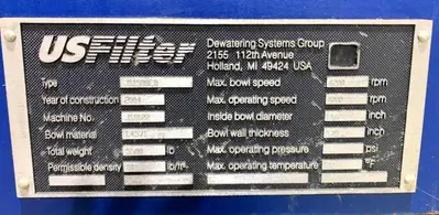 (2) US Filter/Hiller JS-1500ED decanter centrifuges, 316SS.