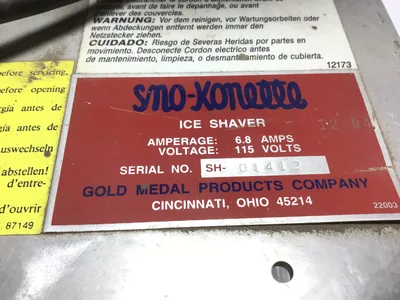 Gold Medal 01412 Deluxe Sno-Konette Commercial Ice Shaver 6.8 Amps 115 Volts