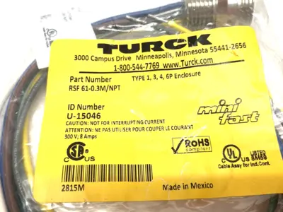 NEW TURCK MINIFAST PANEL-MOUNT RECEPTACLE BULKHEAD CONN. U-15046