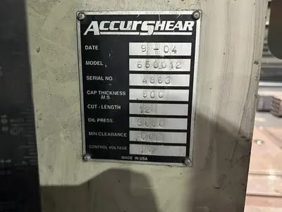 Used 2004 ACCURSHEAR 650012 Power Squaring Shears (Inch) US | VX Machinery #1275613