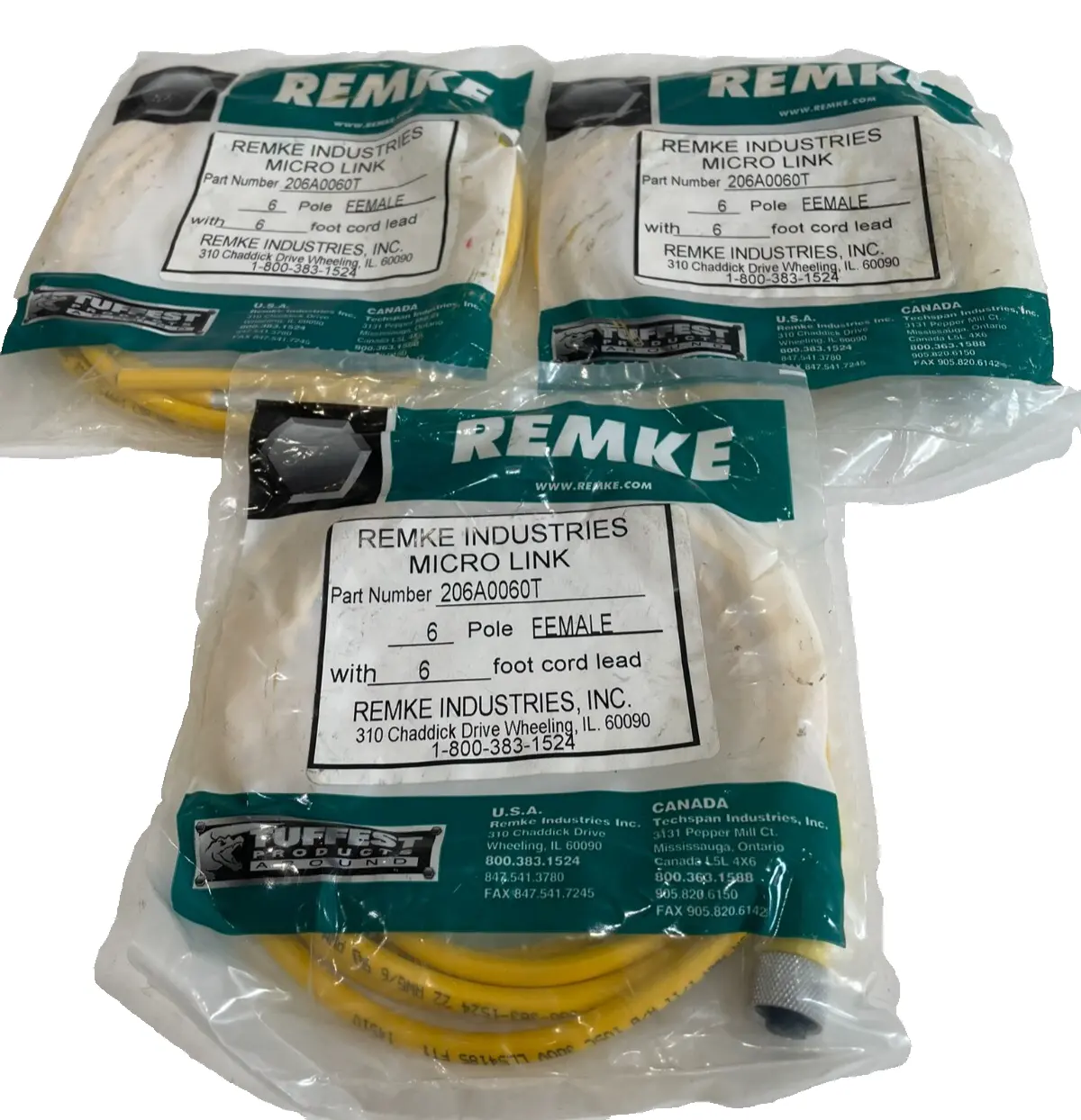 NEW LOT OF 3 REMKE 206A0060T FEMALE PLUG ASSEMBLY 6 FOOT CORD LEAD