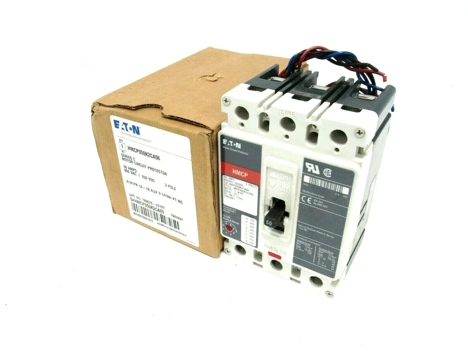 NEW EATON HMCP050K2CA06 CIRCUIT BREAKER 50A 600VAC-250VDC 3-POLE