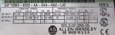 USED ALLEN BRADLEY 1336S-B020-AA-EN4-HA2-L4E AC DRIVE SER.D 1336SB020AAEN4HA2L4E