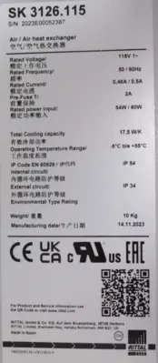 NEW RITTAL SK3126.115 AIR/ AIR HEAT EXCHANGER SK3126115