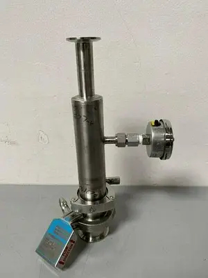 USED STAINLESS STEEL COLUMN W/ 2" SANTRIX 96 PSIG RUPTURE DISC & PRESSURE GAUGE