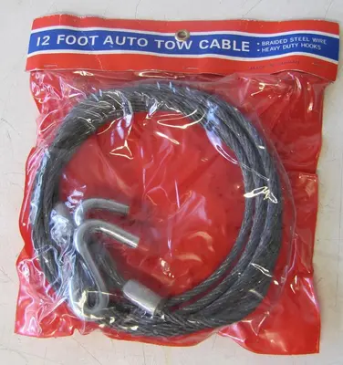 12 foot auto tow cable braided steel wire with heavy duty hooks