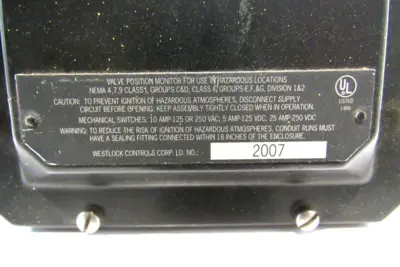 NEW WESTLOCK CONTROLS 2007 VALVE POSITION MONITOR
