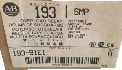A / B 193-B1E1 OVERLOAD RELAY SER. A RANGE 1.6-5.0A 193B1E1 NEW, SURPLUS