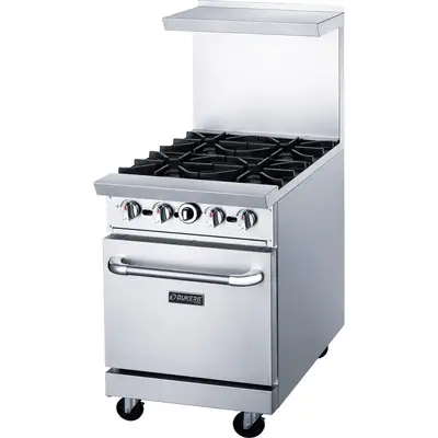 New | in-Stock Dukers New Dukers DCR24-4B 24" Gas Cooktop Range with Four (4) Open Burners Commercial Ranges Illinois US | Falcon Restaurant Supply #1376291