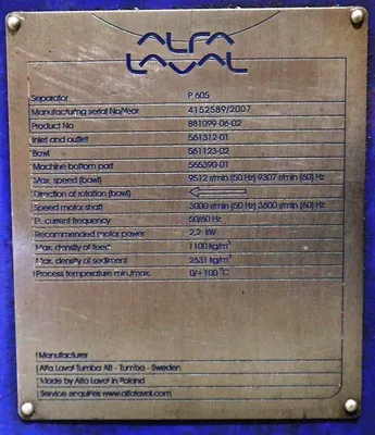 Alfa-Laval P-605 SGP-11 lube oil purifier, SS.