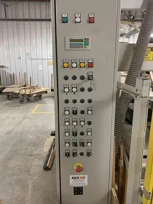KOCH SBD-B DOUBLE-END FEED-THROUGH TRIM, BORE, GLUE, & DOWEL MACHINE