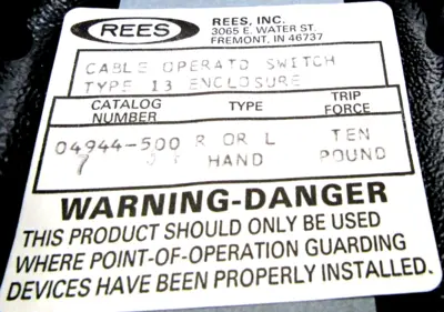 NEW REES 04944-500 CABLE OPERATOR SWITCH 04944500