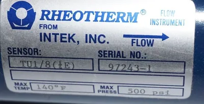 NEW RHEOTHERM INTEK TU1/8 FLOW SENSOR 500 PSI