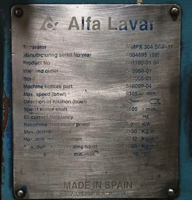 Alfa-Laval MMPX 304 SGP-11 oil purifier skid, 316SS.