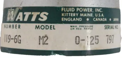 NEW WATTS 119-6G AIR LINE REGULATOR M2 0-125PSI 1196G